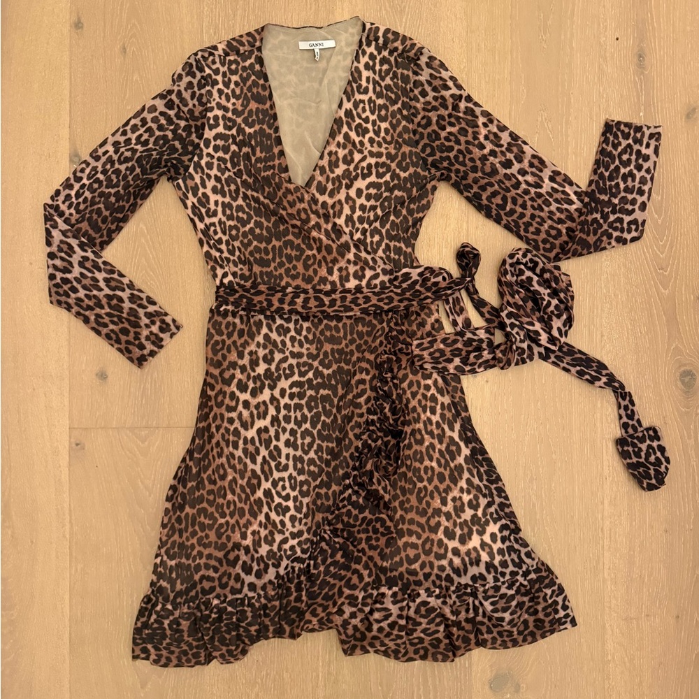 Ganni mesh Dress in Leopard Print